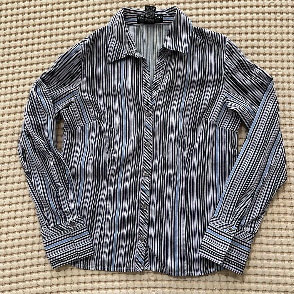Geoffrey Beene Sport Button Up Cotton Shirt Striped Long Sleeve Collared 90s Y2K
